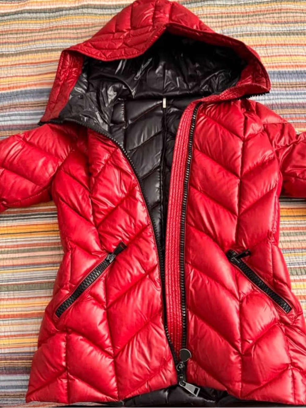 Moncler Red Quilted Hooded Puffer Coat